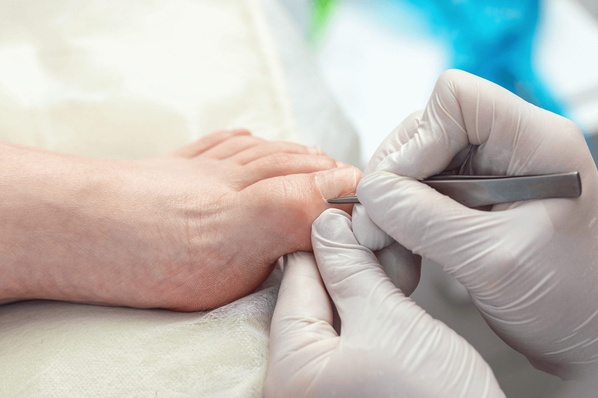Podiatrist examining toes